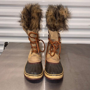 Sorel Winter Boots Beige Brown Faux Fur Size 7